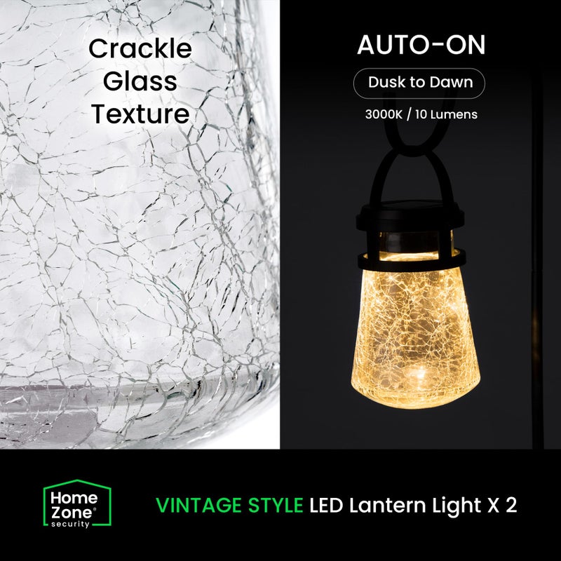 Home Zone Security 2 Packs Solar Crackle Glass Solar Lanterns Light Hanging Outdoor Waterproof 10 Lumens 3000K Decorative Large Crackle Glass Garden LED Lights, No Wiring for Patio Backyard Garden - Image 3